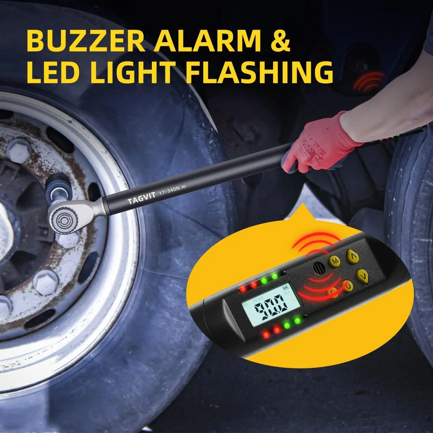 مفتاح عزم دوران رقمي 1/2 بوصة، 12.5-250.8 قدم.رطل/17-340 نيوتن متر، دقة ±2% مع أوضاع وتنبيهات محددة مسبقًا