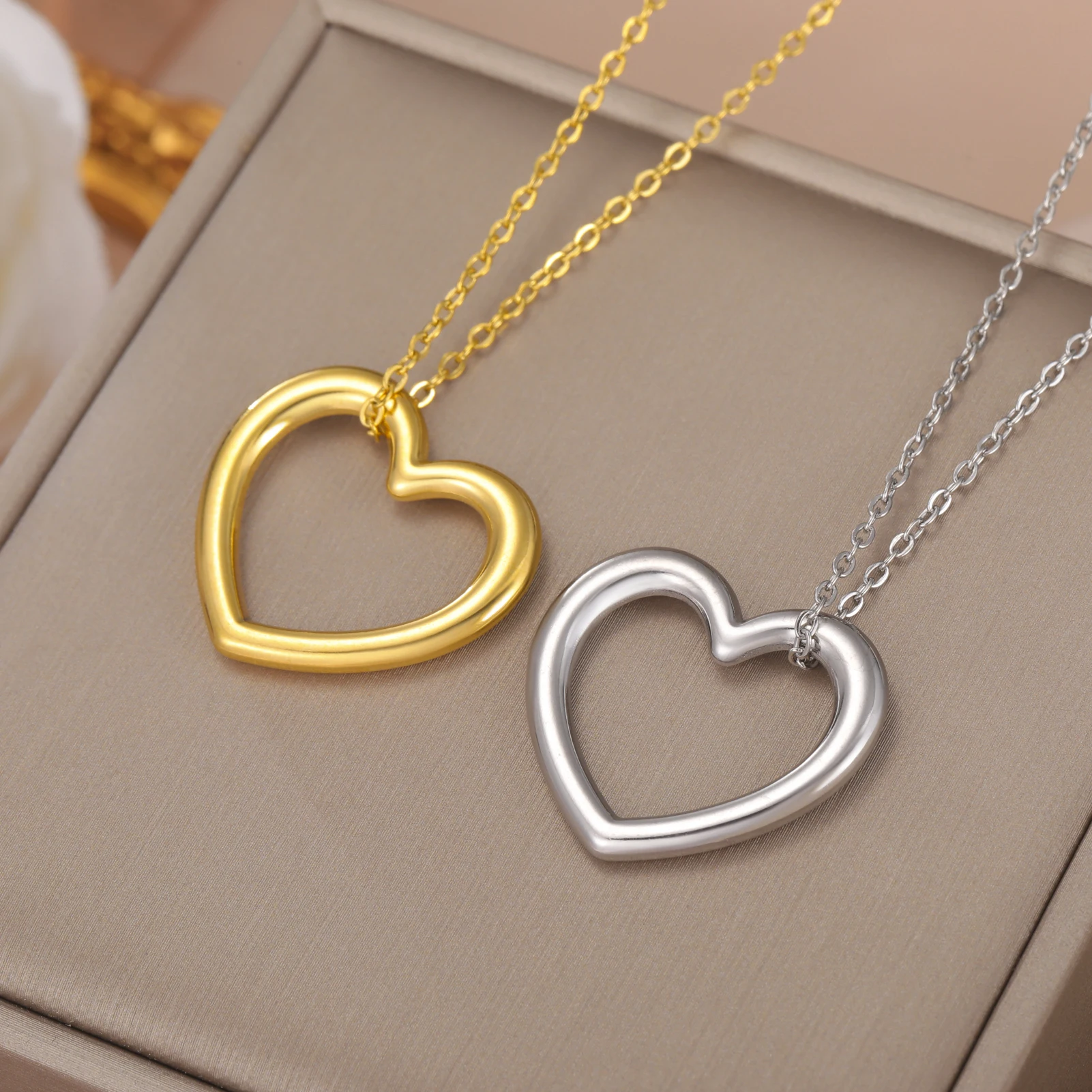 

COOLTIME Fashion Love Heart Pendant Necklace for Women Stainless Steel Hollow Love Necklace Jewelry Anniversary Birthday Gift