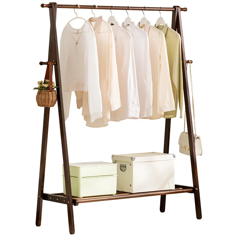

Solid wood coat rack hanger floor hanger household floor rack for hanging clothes bedroom vertical simple shelf