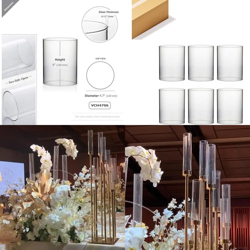 

Set of 6 Clear Glass Wide Candle Holders, 4.7 Diameter, 6 Tall