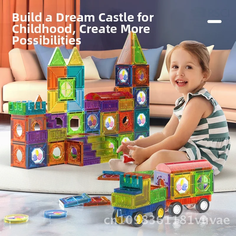 Magnetyczne klocki konstrukcyjne z kolorowymi okienkami, DIY, duży tor z kulkami, zabawki do łączenia dla dzieci w wieku 3-6 lat - Emocje i wzrok