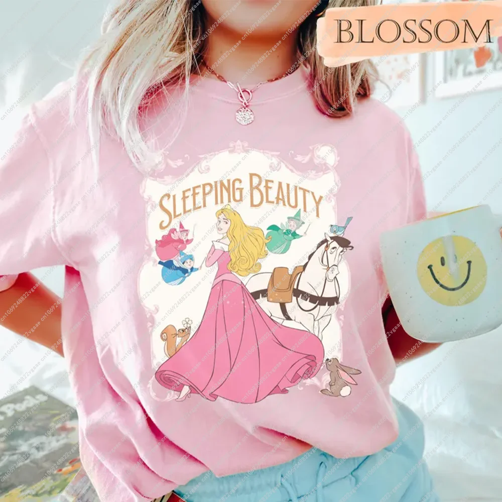 2025 Disney Aurora Sleeping Beauty Floral Vintage Beauty T Shirt Top Tee Matching Unisex Princess Y2k Adults Cotton Clothes New