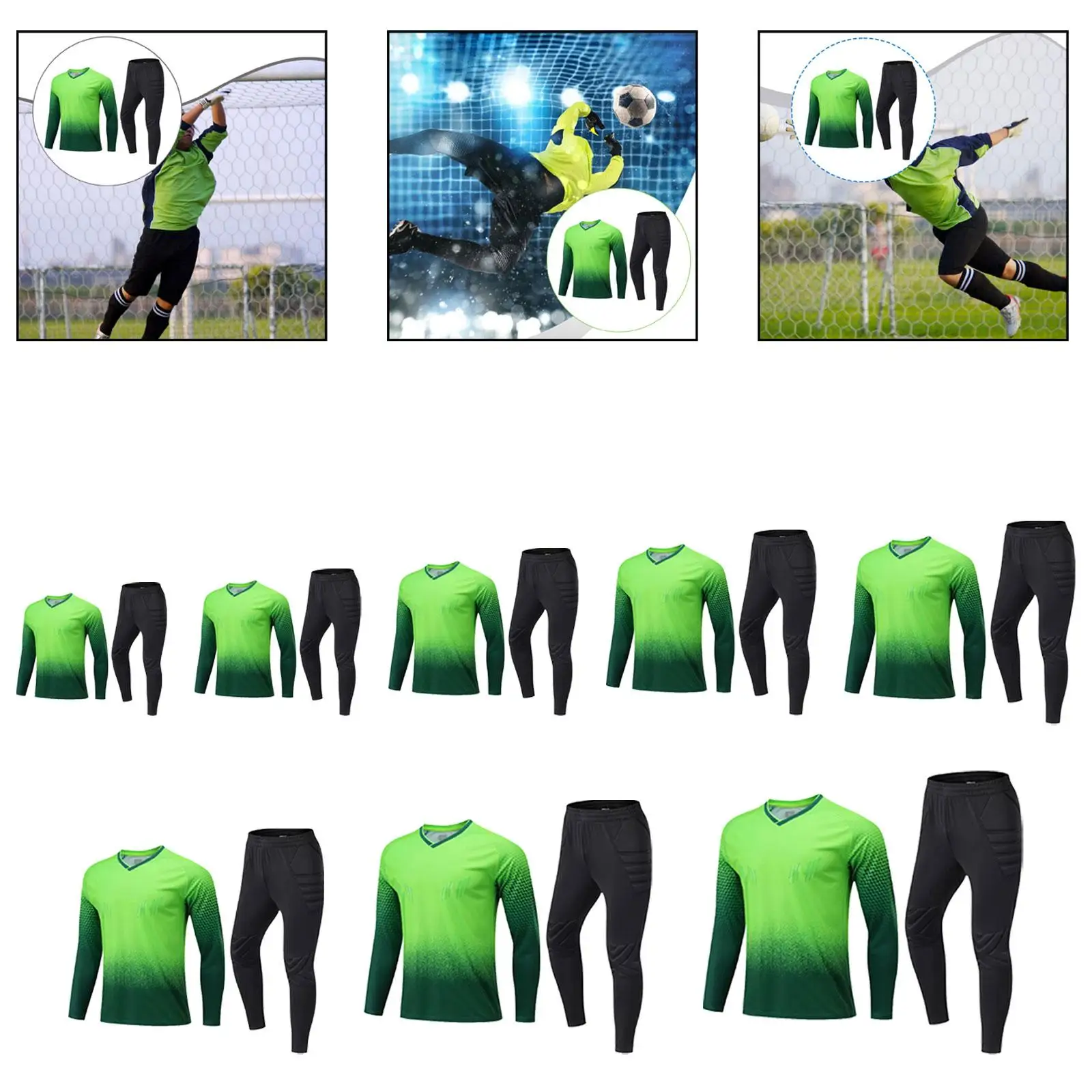 Conjunto de camisa e calças de goleiro protetora e confortável camisa de futebol de goleiro