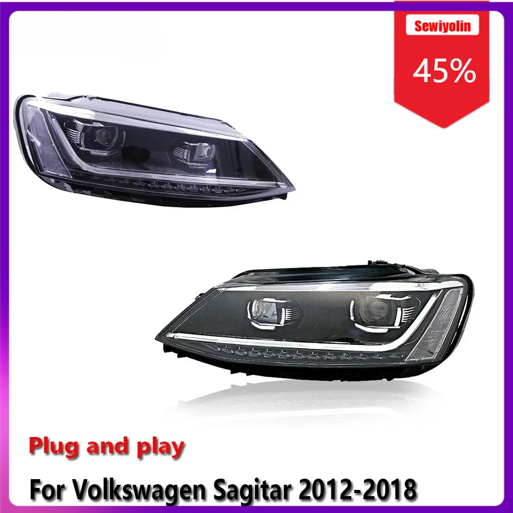 

Sewiyolin автомобильные светодиодные лампы фары в сборе для Volkswagen Sagitar 2012-2018 противотуманные DRL тормозные указатели поворота Plug and Play