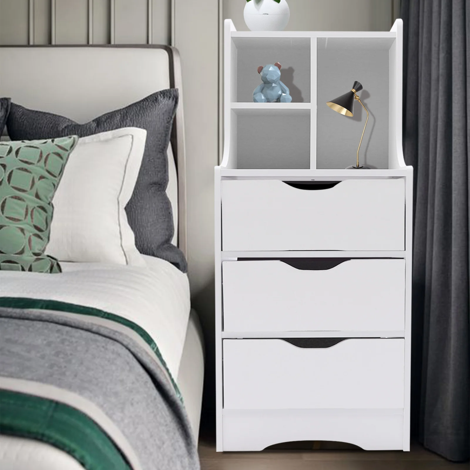 Tall White Nightstand & 3 Drawers Side Stand Cabinet Night Stand Bedside Tables