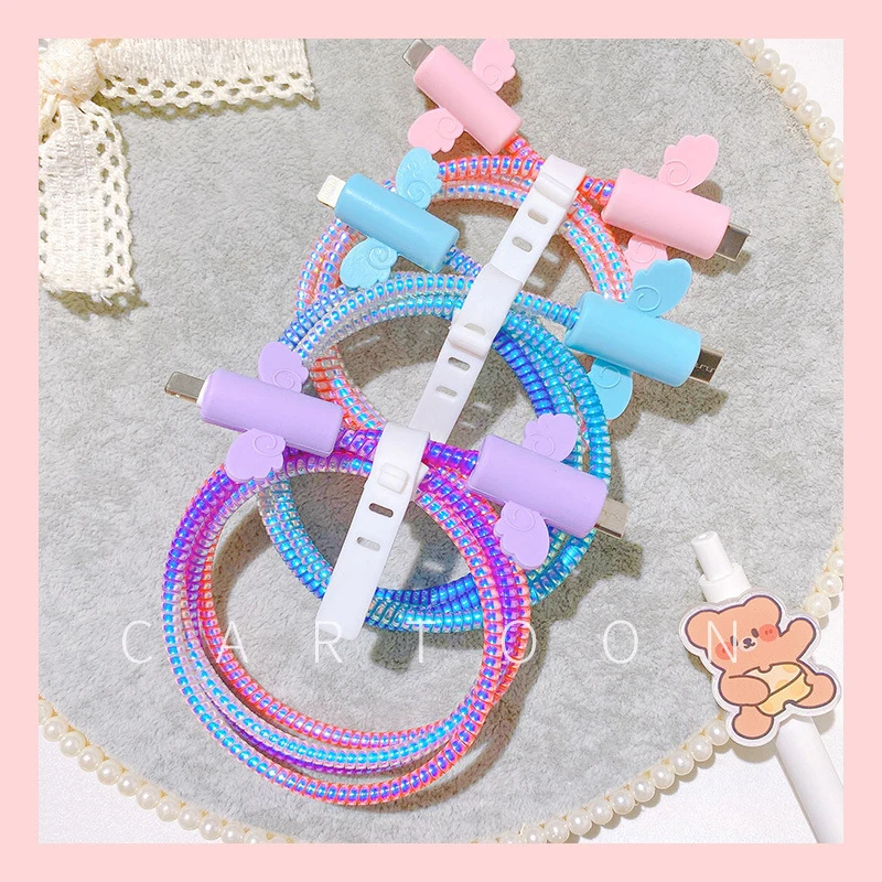 Cute Angel Wings USB Charging Cable Protector Kawaii Data Line Earphone Wire Cable Winder for iphone Office Desk Organizer