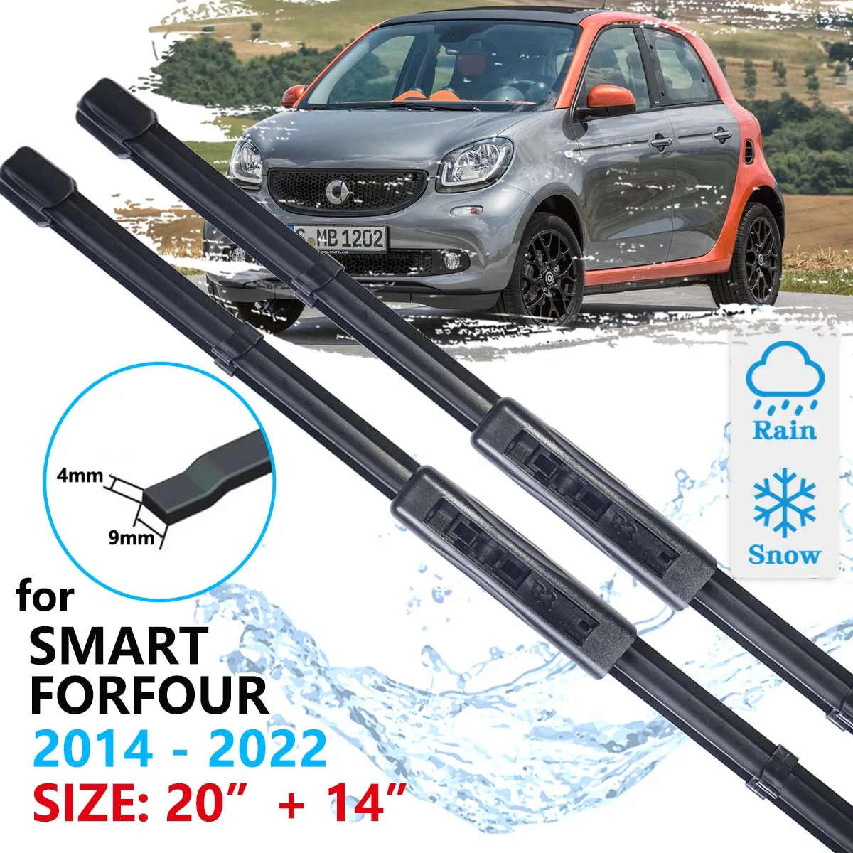 Car Front Wiper Blade For Smart ForFour W453 C453 A453 2014 2015 2016 2017 2018 2020 2021 2022 Windscreen Windshield Accessories