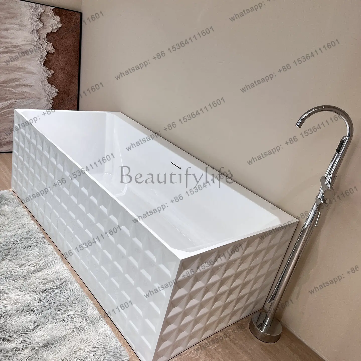 Double vertical wave art freestanding striped water chestnut integrated day bath