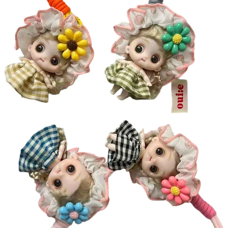 Mignon dessin animé tête tournesol poupée porte-clés pendentif sac à main pendentif voiture porte-clés suspendu.