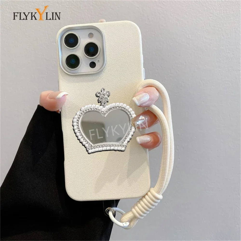 FLYKYLIN Luxury Stylish Crown Mirror Phone Case For Infinix Hot 50 Pro Plus 40 Pro 40i 30 30i Play Silicone shell with hand rope