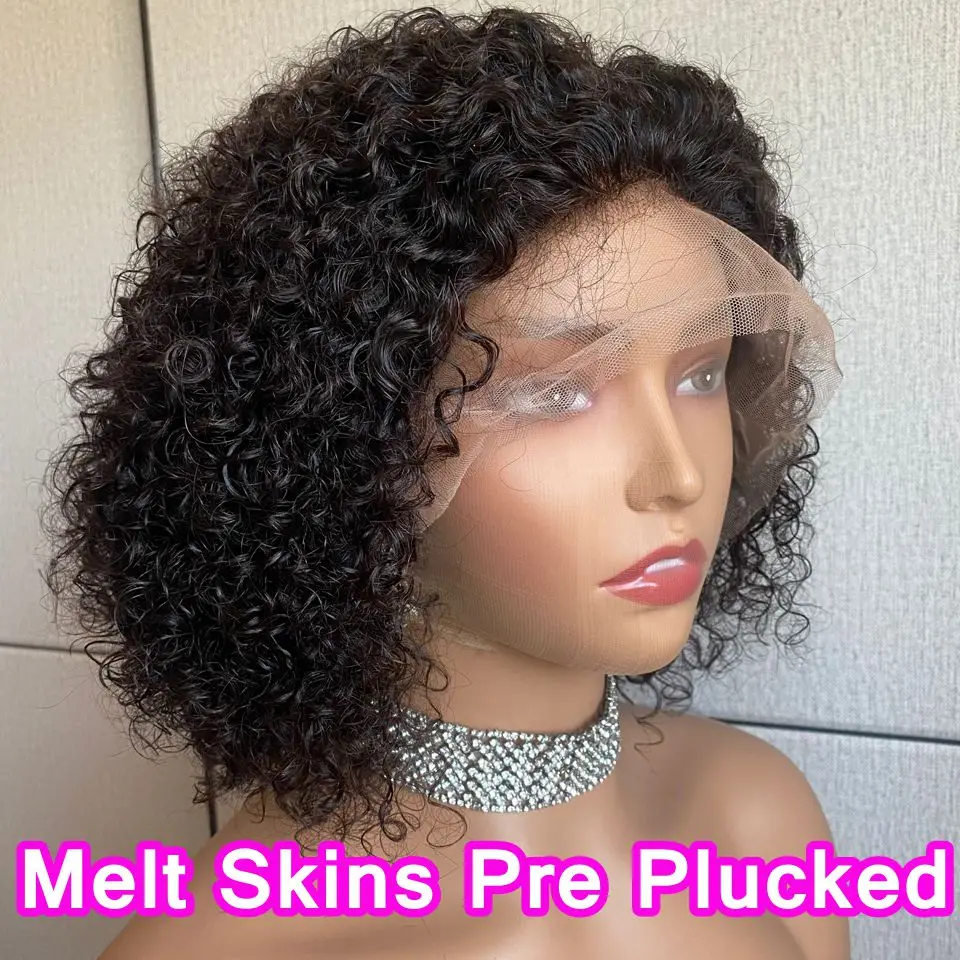 

Short Bob Wig Pixie Cut Wig Curly Human Hair Wigs For Women 13x4 Lace Front Transparent Deep Wave Lace Wig Preplucked Hairline
