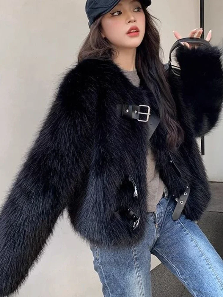 Fur and Fur Integrated Fashionable Women\'s Jacket Winter Imitation Fox Fur Round Neck Elegant Temperament Commuting Plush Coat