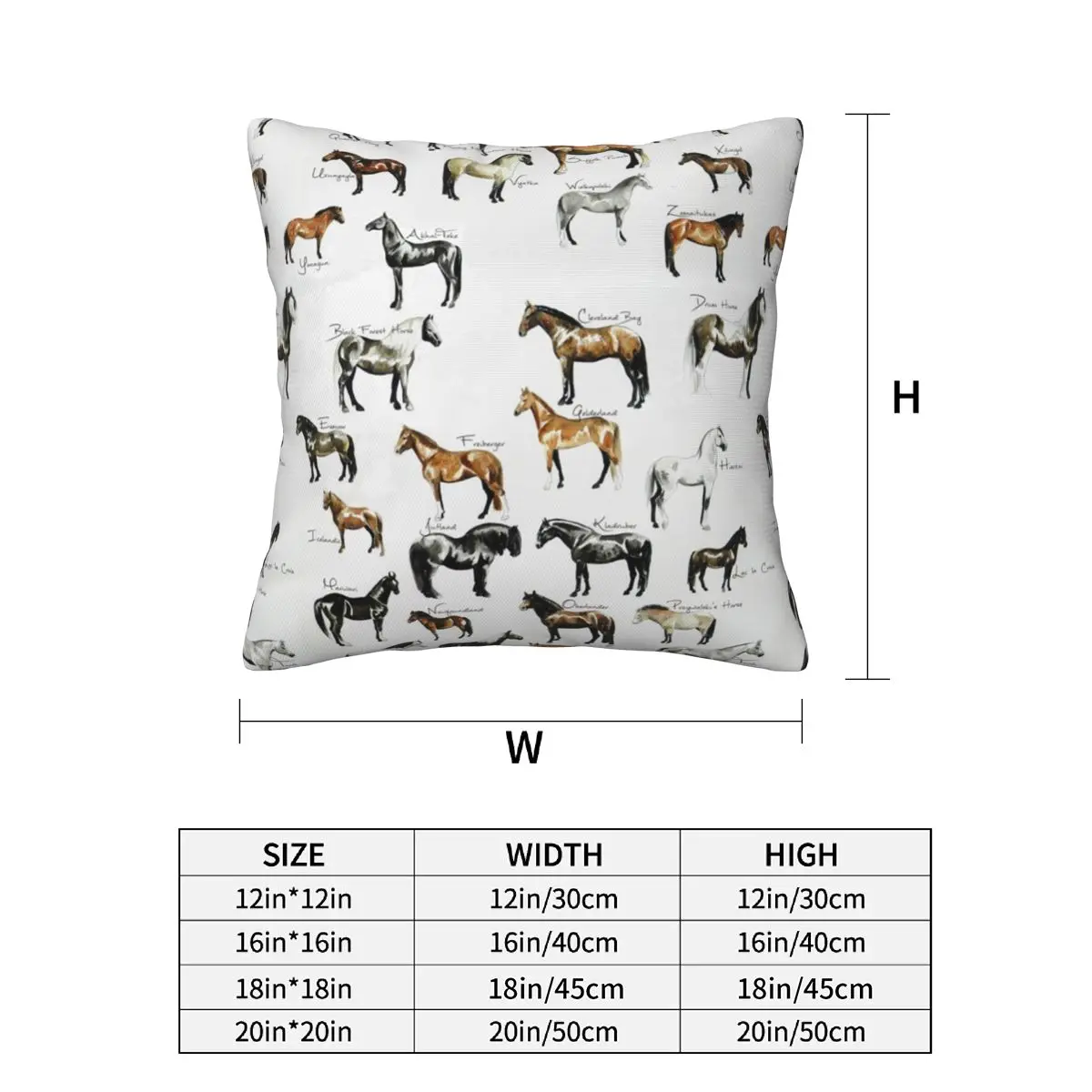 Rare Horse Breeds ABC 2 pcs Square Pillowcase Pillow Cover Cushion Zip Decorative Comfort Throw Pillow for Home Sofa