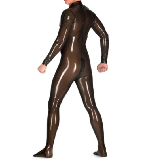 

Latex Rubber Catsuit Bodysuit uniform tights Cosplay Coffee Front zipper Masquerade handmade XS-XXL