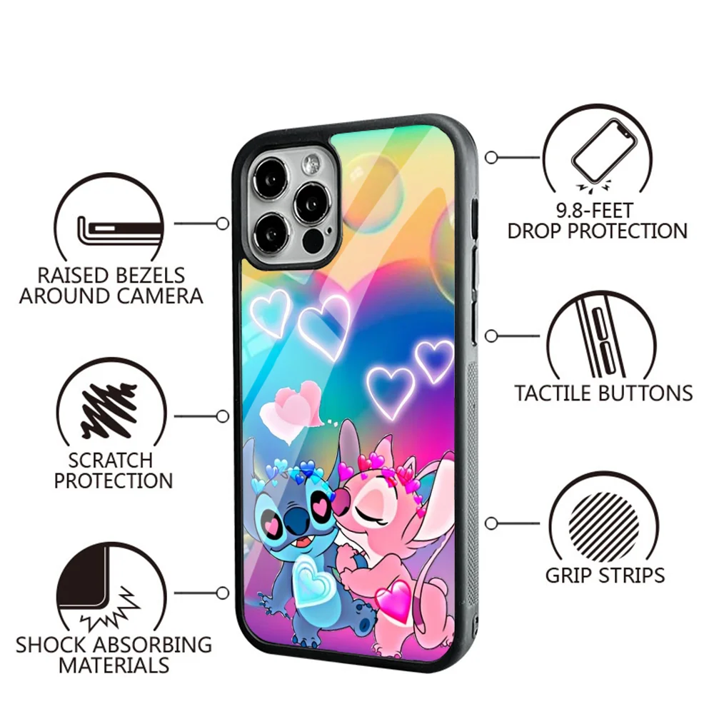 Cartoon S-StitchS Phone Case For IPhone 11 12 13 14 15 Plus Pro Max Mirror Acrylic PC TPU Cover