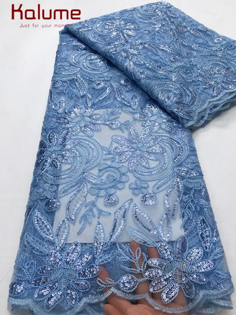 

Kalume 2025 French Mesh Lace Fabric High Quality African Dry Bridal Lace Fabric With Sequins Colorful Lace For Sew Dress F4373