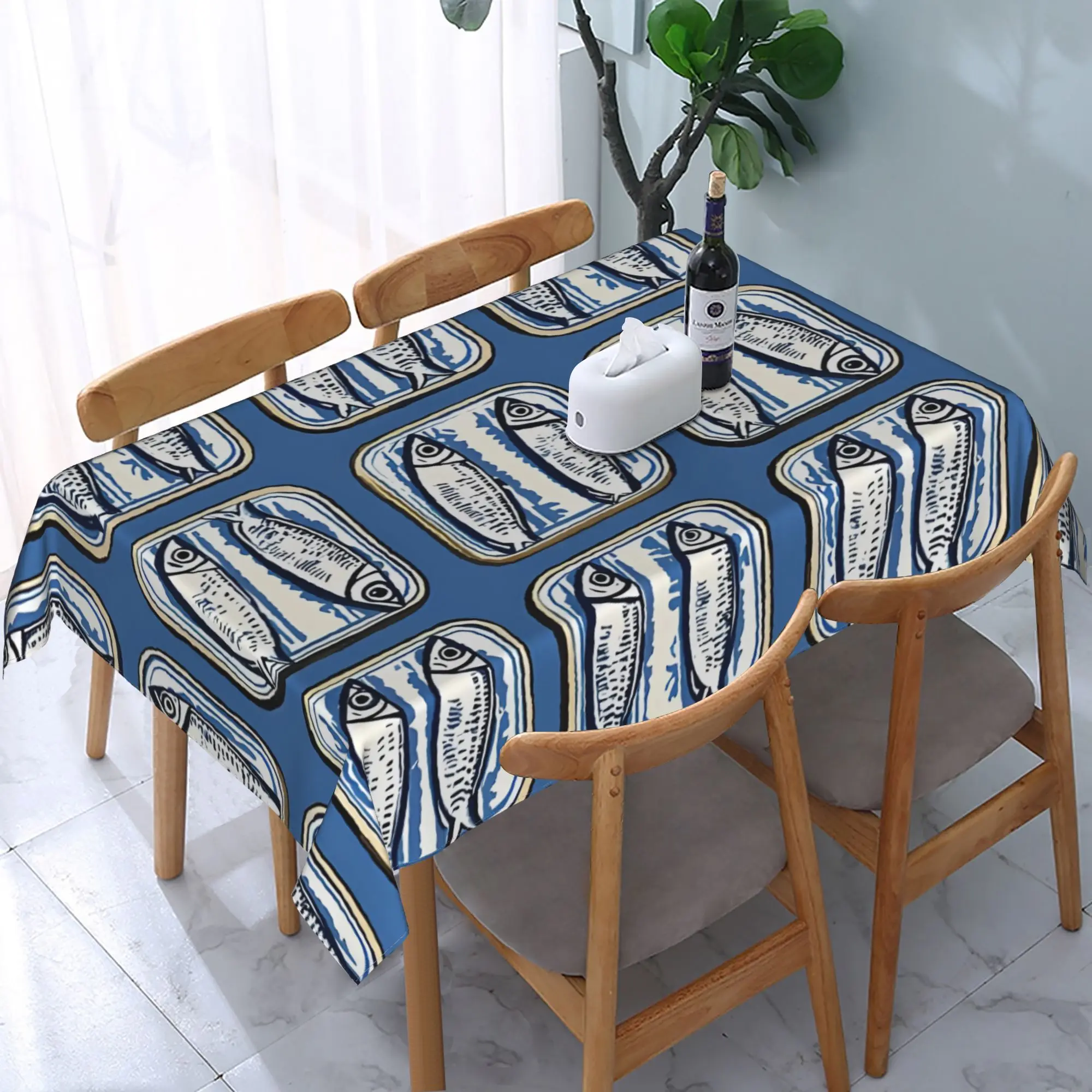 1pc Colorful Sardine Fish Print Table Cover Polyester Tablecloth Vibrant Table Accessory Durable Square/Rectangle Table cloth