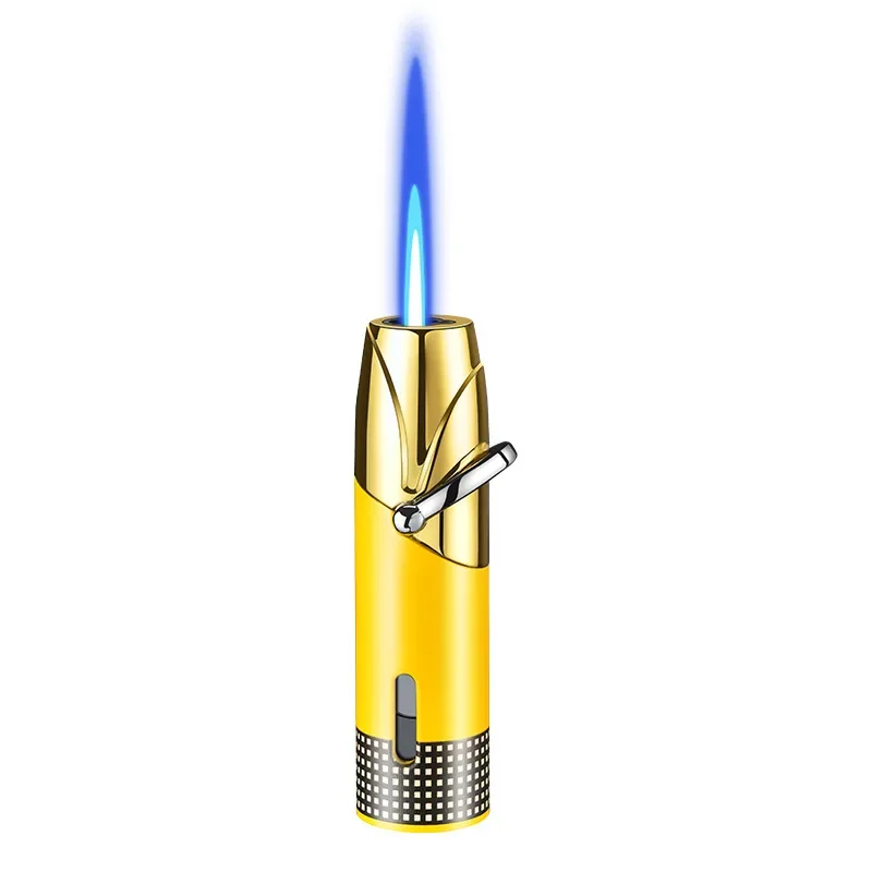 New Creative Rocker Straight Blue Flame Torch Luxury Lighter Metal Smoking Smoke Accessories Men\'S Birthday Gift Igniter