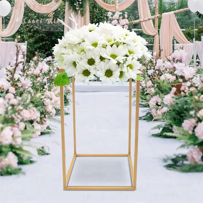 

10PCS Gold Metal Floor Vase Column Flower Stand Centerpiece Vase For Wedding Party Anniversary Decoration 30*30*60cm