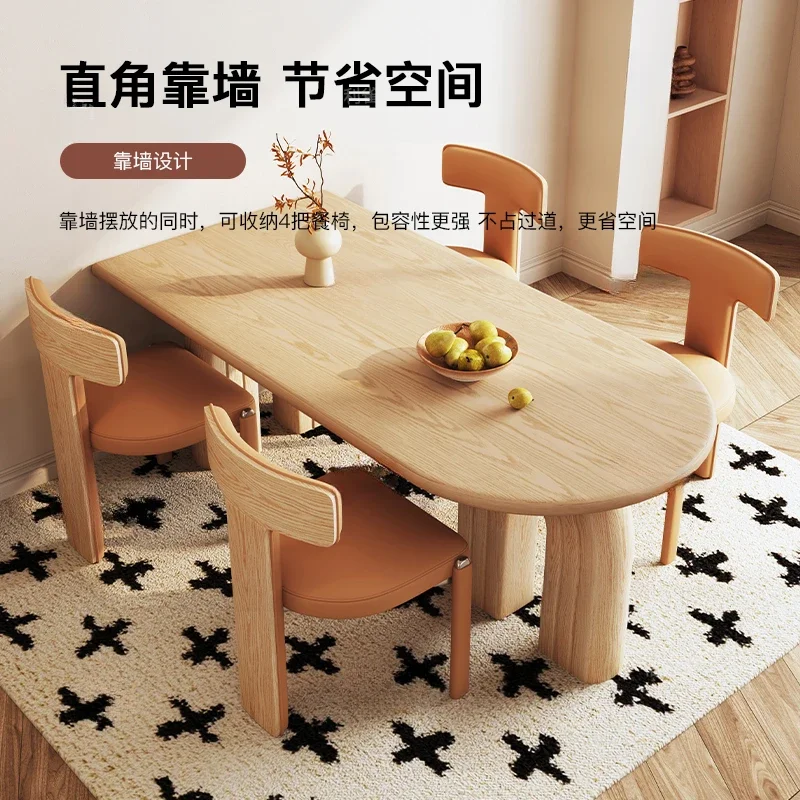 

French Cream Style Solid Wood Dining Table – Rectangular Log Tabletop for Small Apartment | Modern Minimalist Home Kitchen Fur