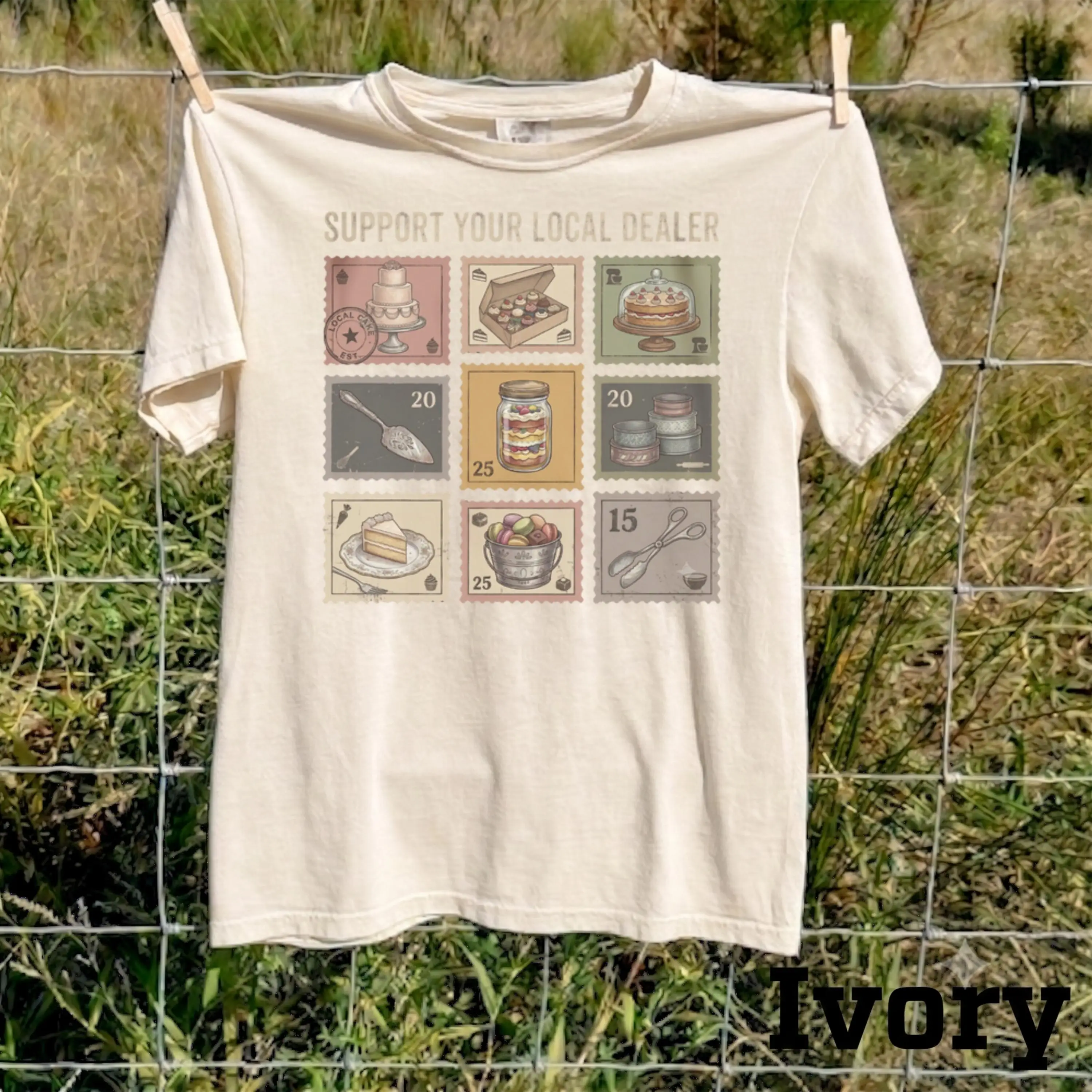 Support Your Local Cake Dealer Shirt, Funny Baker Graphic Tee, Vintage Baking Stamp Top, Pastry Chef Gift, Ironic Retro Baker
