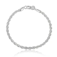 Bracelet en argent Sterling 925, 4mm, 20cm, chaîne latérale plate, fermoir mousqueton pour femmes et hommes, bijoux de fiançailles et de mariage 6