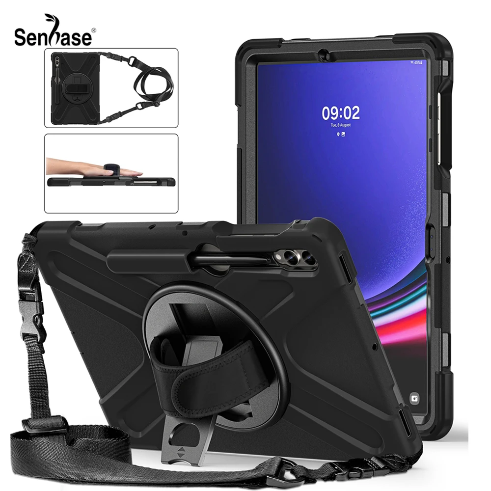 Shockproof Kids Safe PC + Silicon Stand Shoulder Strap Cover For Samsung Galaxy Tab S7 S8 S9 Plus 2023 2022 Fe 2021 SM-T730 Case