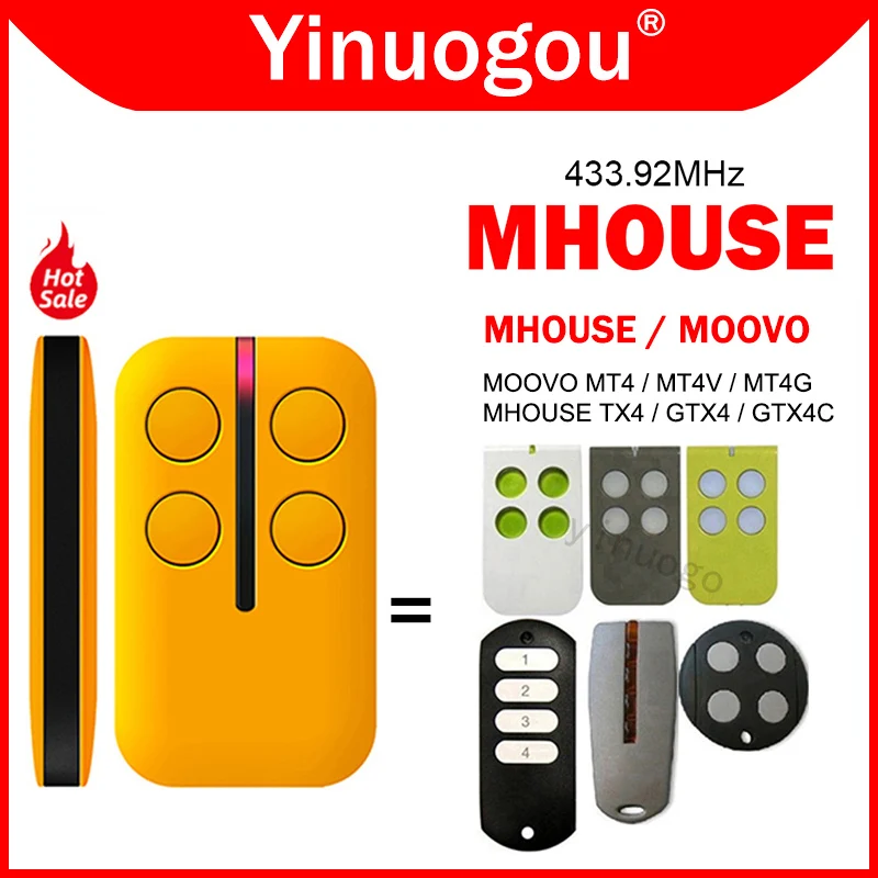 100% Clone MHOUSE GTX4 GTX4C TX4 telecomando per porta del Garage 433.92MHz Rolling Code per MOOVO MT4 MT4V MT4G telecomando Garage