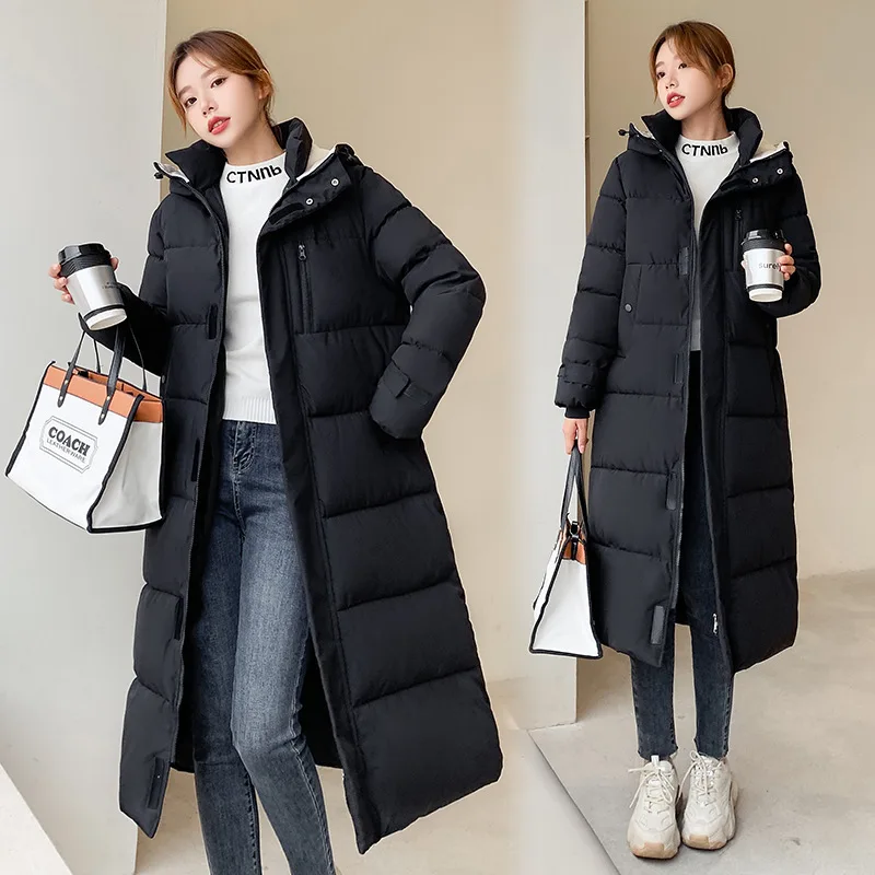 

Women Parkas Coats Hooded Jackets Solid Pocket Zipper Long Sleeves Thick Slim Fit Wide Waist Elegant Casual 2025 Autumn Winter