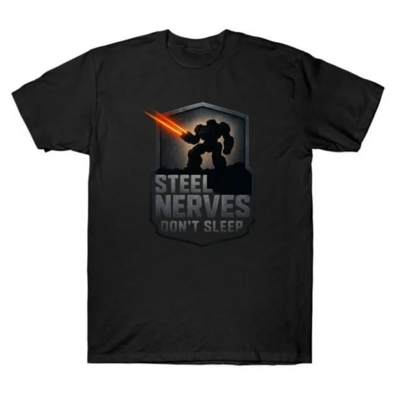 Nerves Of Steel Don't Sleep Mechwarrior MWO Mech Combat Video game Gift t shirt for RPG Fan Battletech Graphic clothes All size