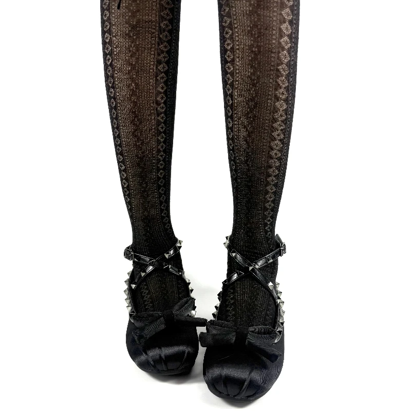 2026 New Y2K Gothic Lolita Satin Ballet Flats, Bow Decor Rivet Ankle‑Strap Design, Black Flat Heel Dark Style Daily Single Shoes