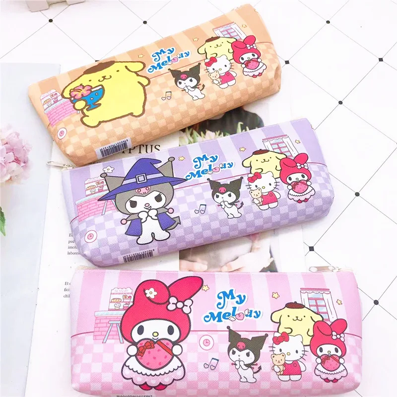 Sanrio Pencil Case MakeUp Bag Kuromi My Melody Cinnamoroll Pochacco Pu Single-layer Stationery Bag Cute Creative Gifts For Kids