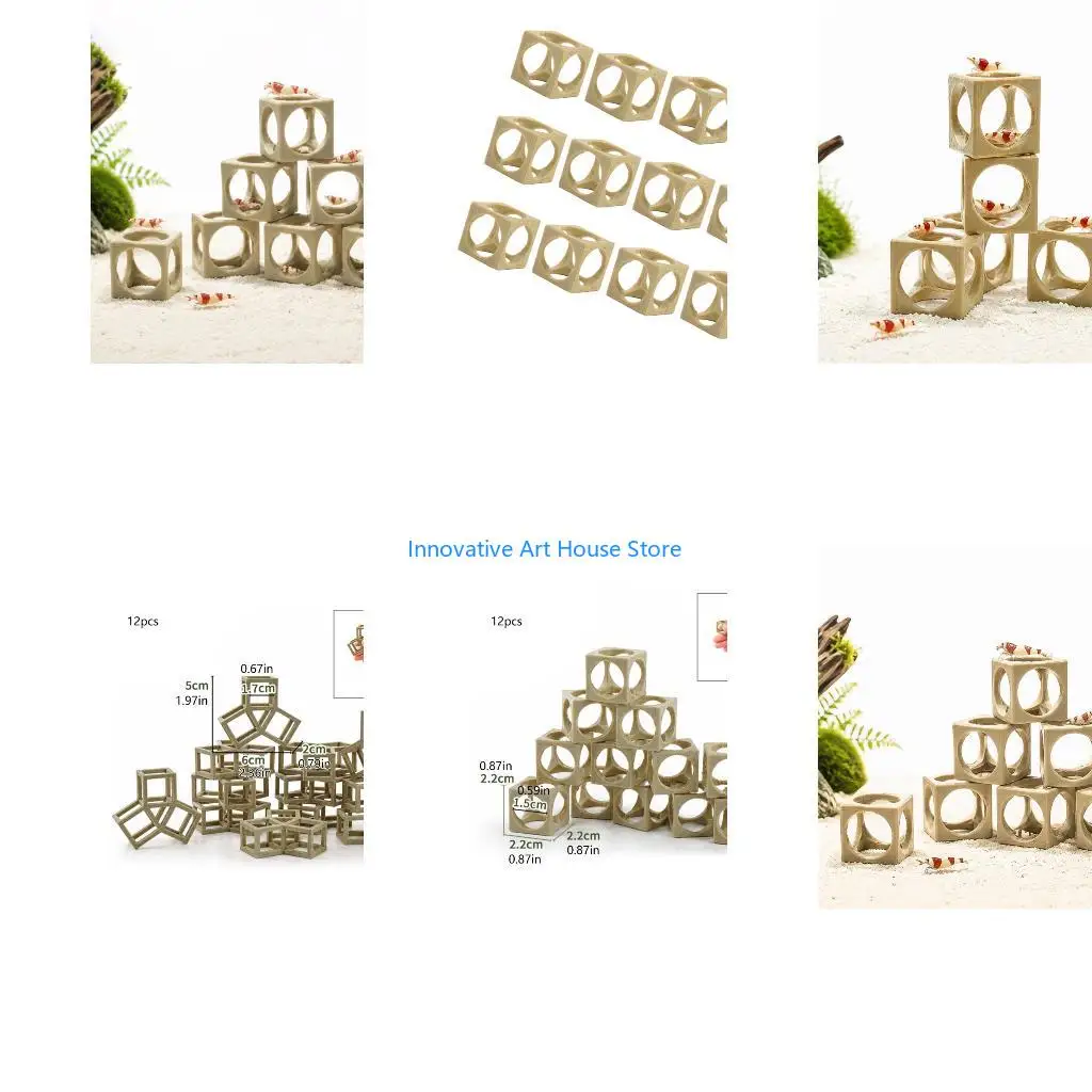 E1PC Shrimp Passage Cave Group with PETG Shelter Forms, 12 Stone Refuges for Water Dwellers Home Arrangement Use
