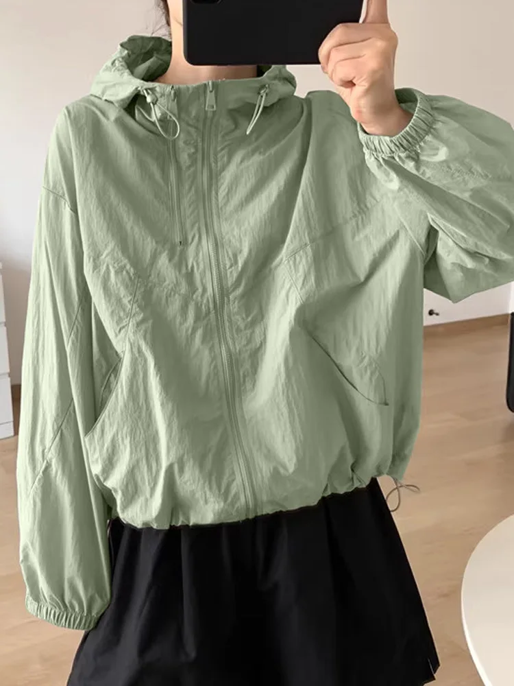 

Женская повседневная свободная куртка с капюшоном для защиты от солнца, быстросохнущая, с охлаждающим эффектом, на молнии, короткая, модная, на все сезоны