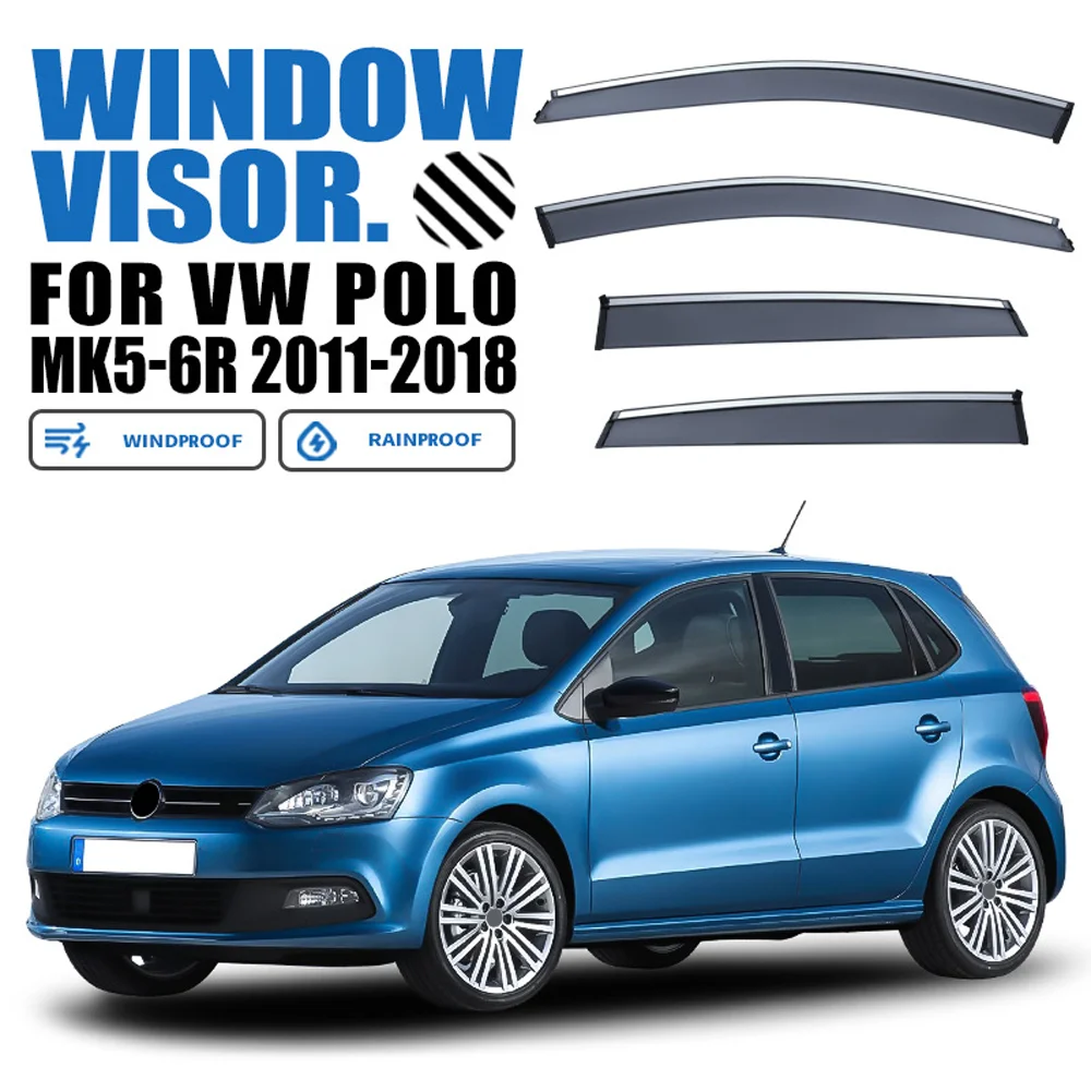 

Chrome Strips Rain Guards for VOLKSWAGEN VW POLO MK5 2009-2017 Hatchback Window Visor Wind Deflectors Door Visor Vent Shades