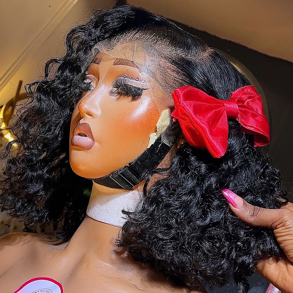 

8-14 Inch Short Curly Bob Wigs 13x4 Transparent Lace Frontal Wigs 100% Human Hair Deep Wave Wigs 250/350 Density For Black Women
