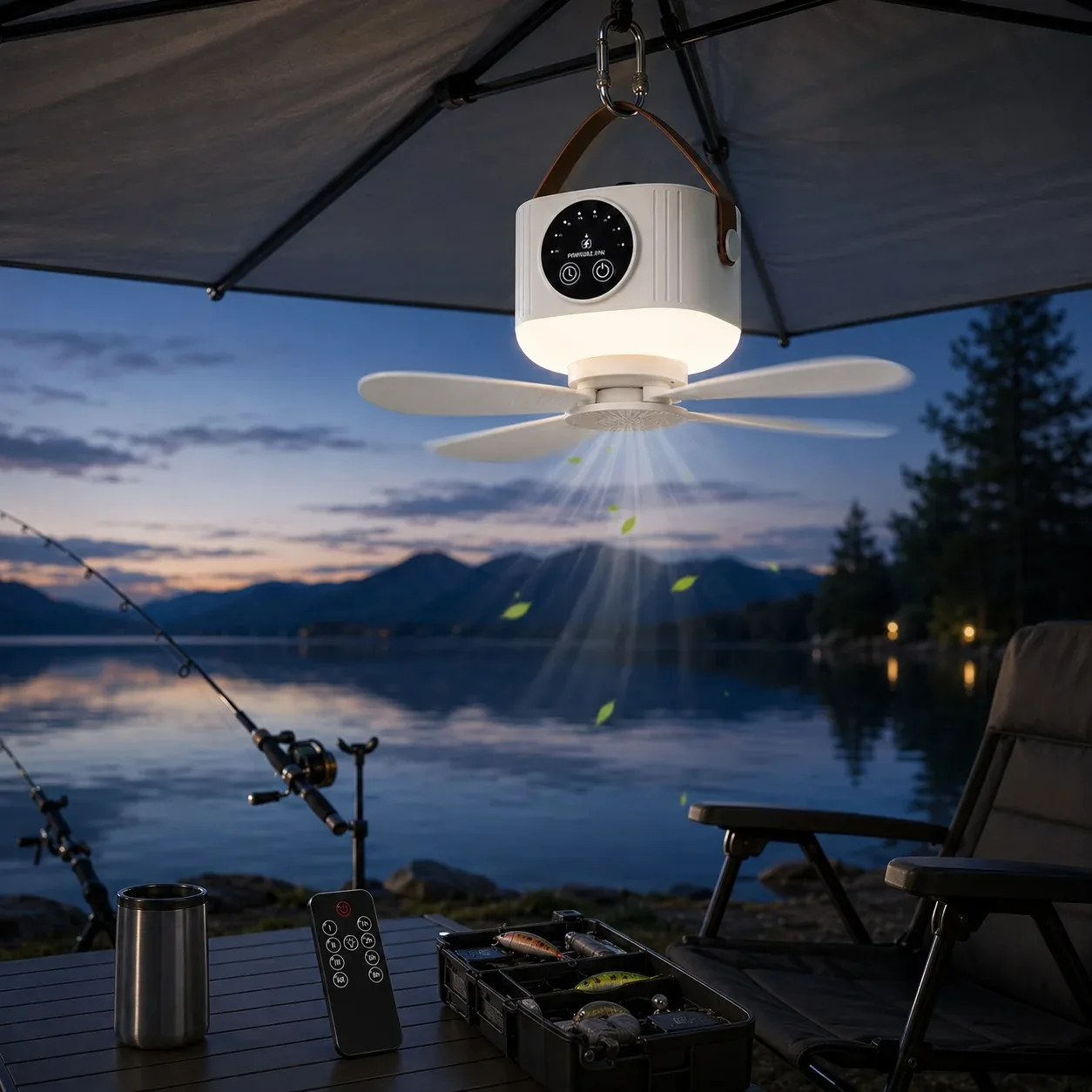 Rechargeable Ceiling Fan with Light USB Hanging Fan Remote Control 3 Speeds Portable Fan for Dorm Bedroom Camping Outdoor