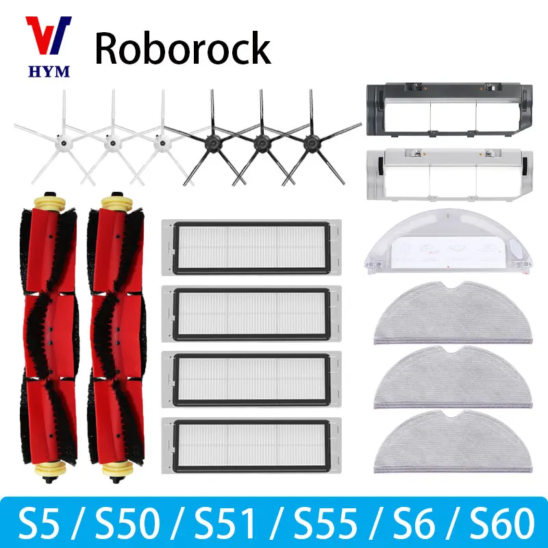 For Roborock S5 S50 S51 S55 S6 S60 S6 Pure Vacuum Cleaner Accessories HEPA Filter Mop Cloth Side Main Brush Spare Parts