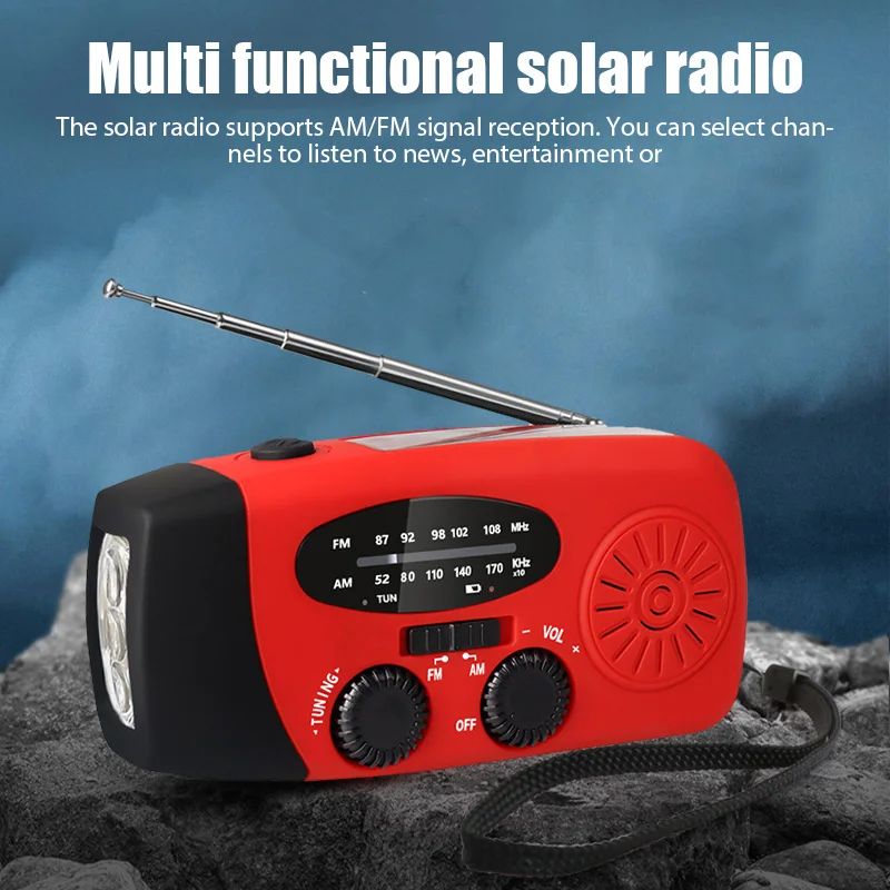 Multifunctional Solar Hand Crank Radio FM AM WB NOAA Weather Radio 2000mAh USB Charging Emergency LED Flashlight Power Ban