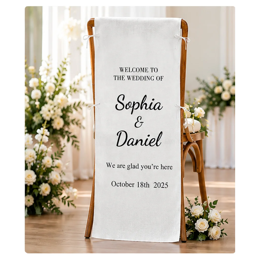 Custom Chair Banner Reserved Seat Sign 38x127cm Personalized Linen Chair Back Decor for Wedding Party Reception Event Decoration