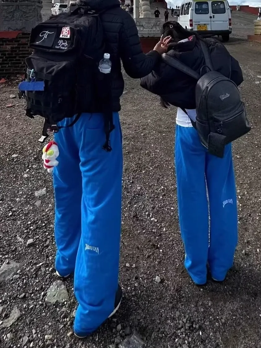 

Мужские широкие спортивные брюки American Sle Streetwear, синие, винтажные, повседневные, из полиэстера, весна