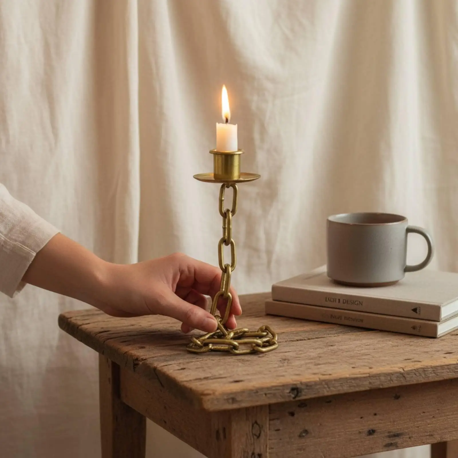 Chain Link Decorative Candle Holder Optical Illusion Candlestick Metal Modern Centerpiece for Mantel and Dining