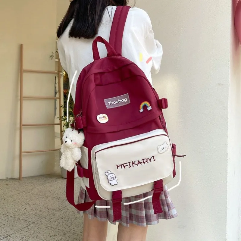 

Schoolbags Versatile Women Large Capacity Backpacks Junior High School Students Campus Minimalist Contrasting Colors Backpack