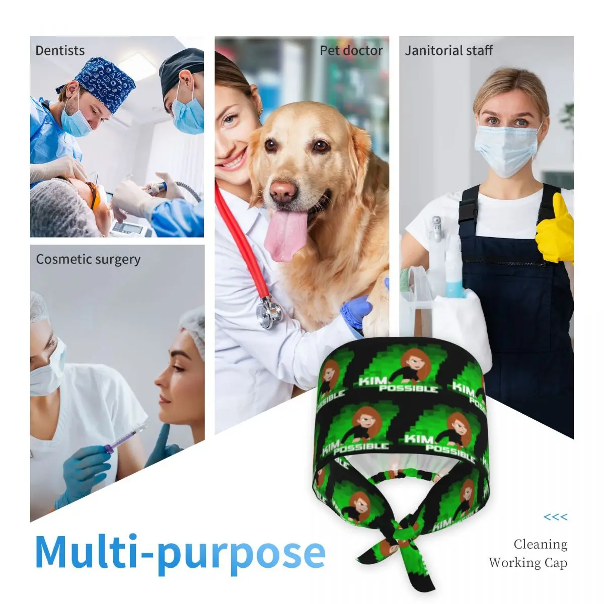 Kim Possible Anime Green Light Scrub Hat Doctor Working Surgical Cap Men Women Adjustable Nursing Caps for Dentist - view 6