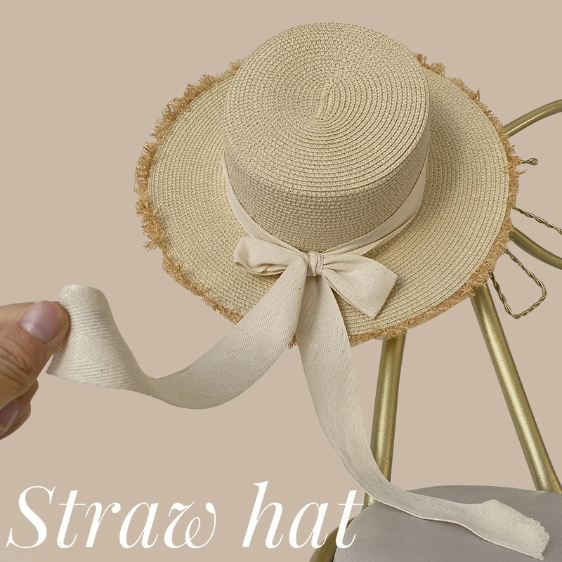 Beach Hats Women Handmade Straw Hat Women's Summer Woven Wide Brim Flat Brim Sun Visor Hat Sun Hat Chapeu Panama Feminino