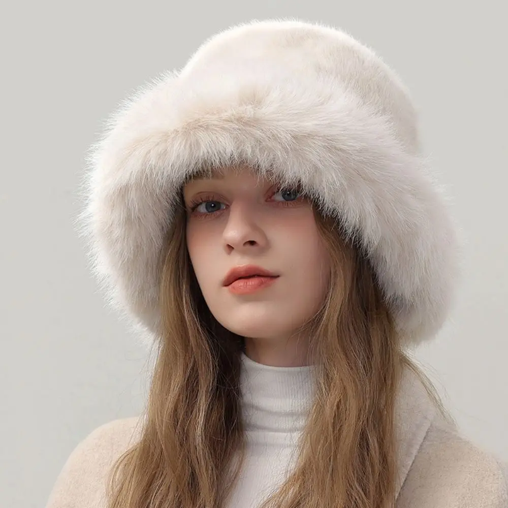 Personality Fluffy Hat Artificial Fur Hat Imitation Fur Warm Plush Bucket Hat Thickened All-match Winter Cap Outdoor