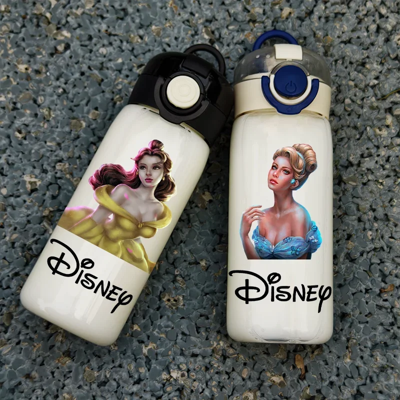 400ML Disney Princess Cartoon Straw Water Bottle Portable Small Capacity Plastic Water Bottle Outdoor Travel Sports Water Cup