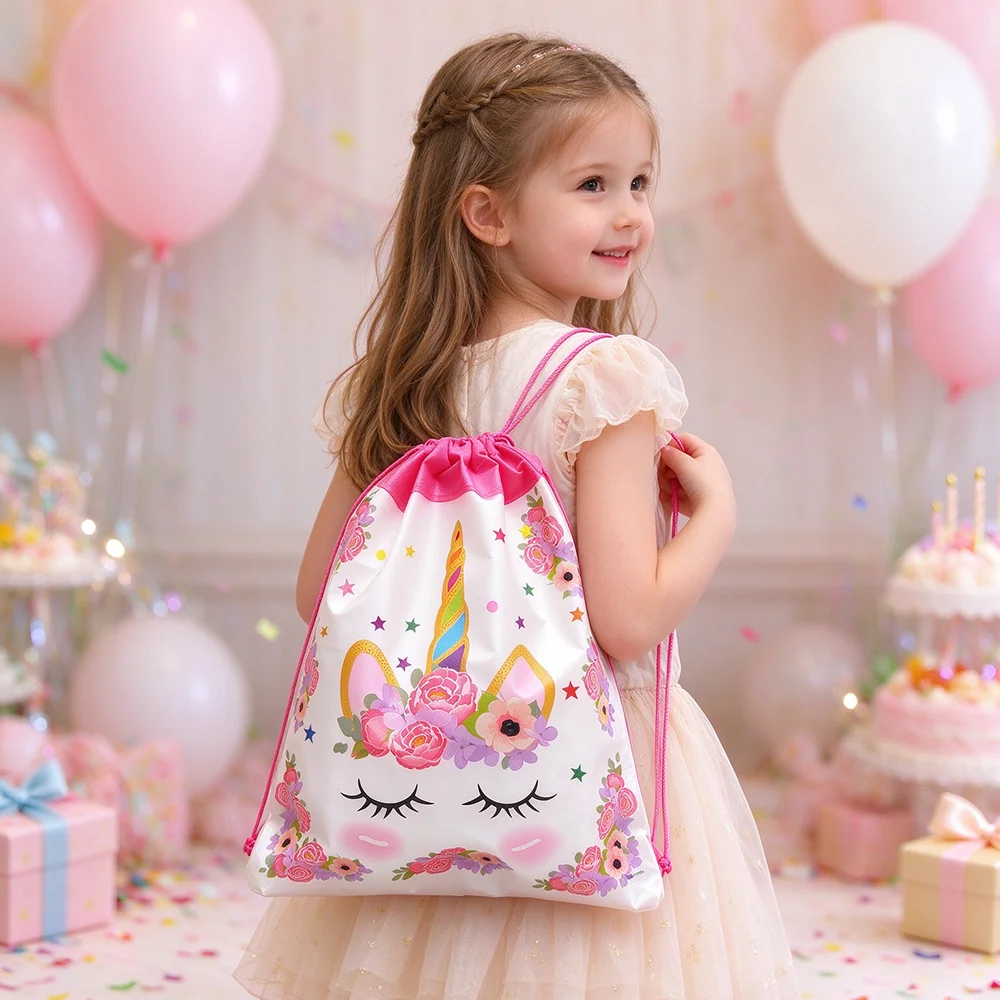 Unicorn Drawstring Backpack Bags 6 Designs Kids Girls Party Favor Gift Bags for Birthday Baby Shower School Travel Storage