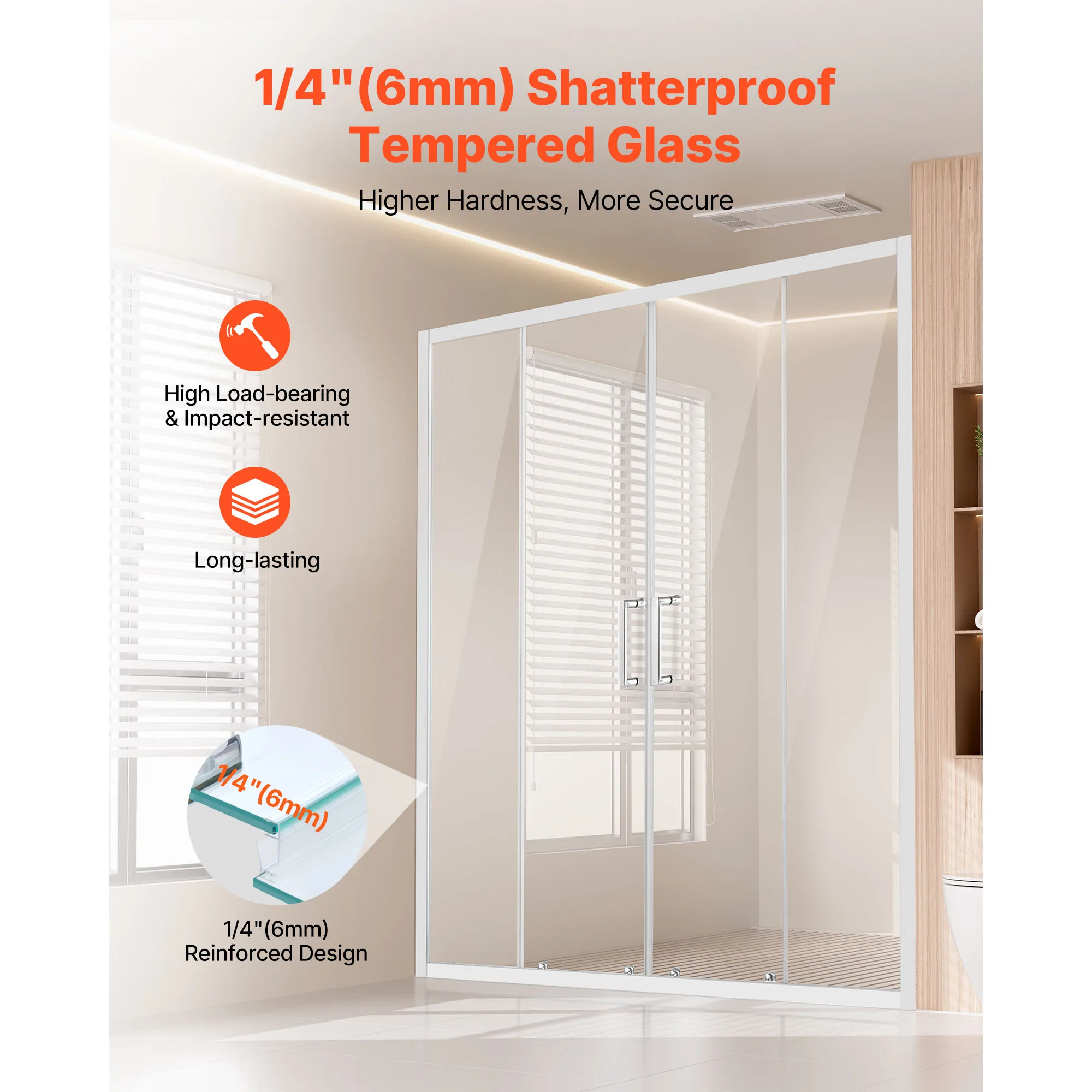 SucceBuy Semi-frameless Shower Door 57.8-59Wx70H in with 1/4in(6mm) Clear Tempered Glass Shatterproof & Stainless Steel Hardware