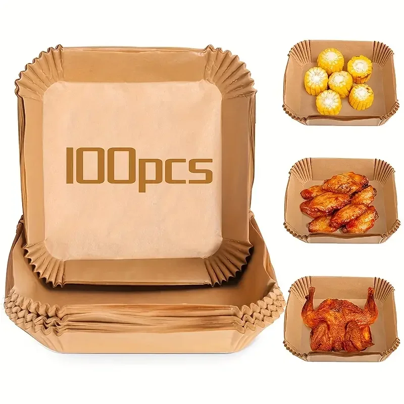 50/100pcs Air Fryer Disposable Paper Liners Non-stick Parchment Paper For Frying Baking Cooking Roasting Kitchen Accessories
